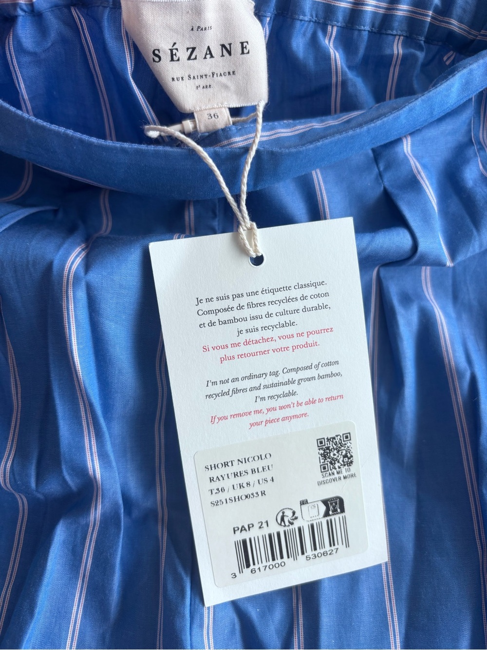 NWT Sézane Nicolo Shorts in Blue Stripes Size 4/36 - Picture 5 of 8